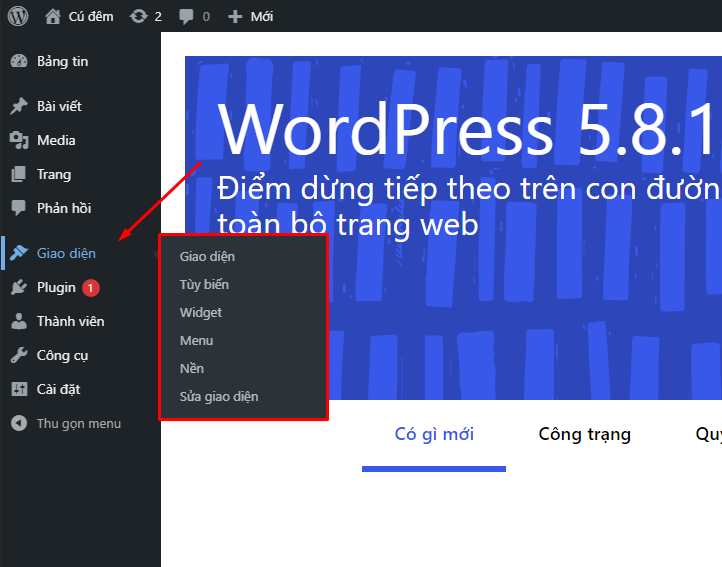 Hướng dẫn quản lý khu vực Appearance(Giao diện) trên website WordPress