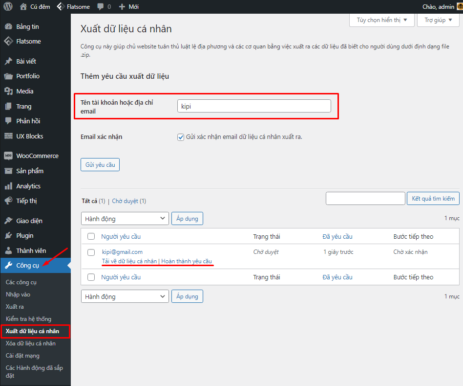 Export individual data tool (Xuất dữ liệu có nhân)