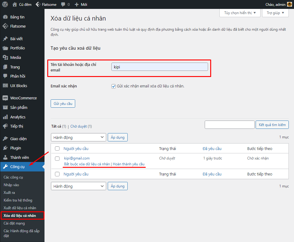 Delete individual data tool (Xoá dữ liệu cá nhân)