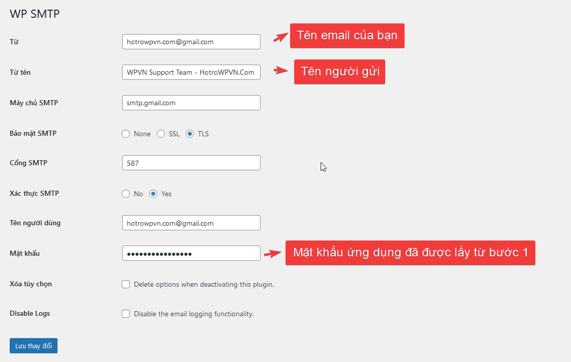 huong dan cau hinh smtp cho wordpress website