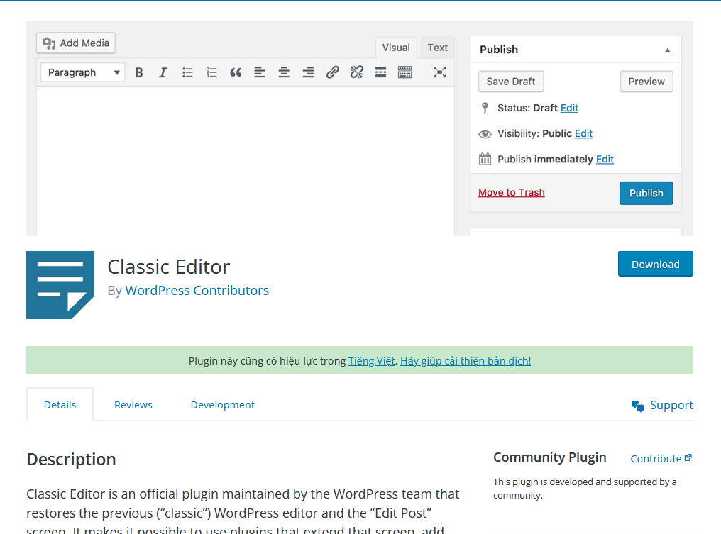 Cài đặt Plugin Classic Editor